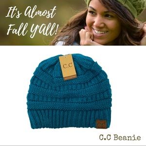 C. C Beanie Knit Hat in Teal